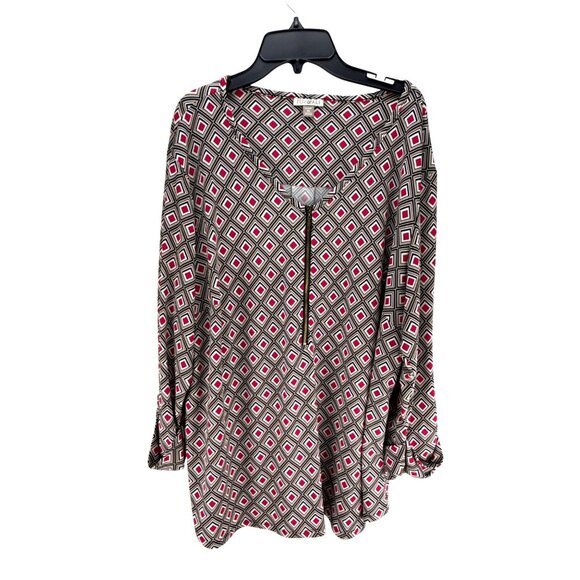 Roz & Ali Womens 2X Geometric Print Tunic Blouse - Picture 1 of 8